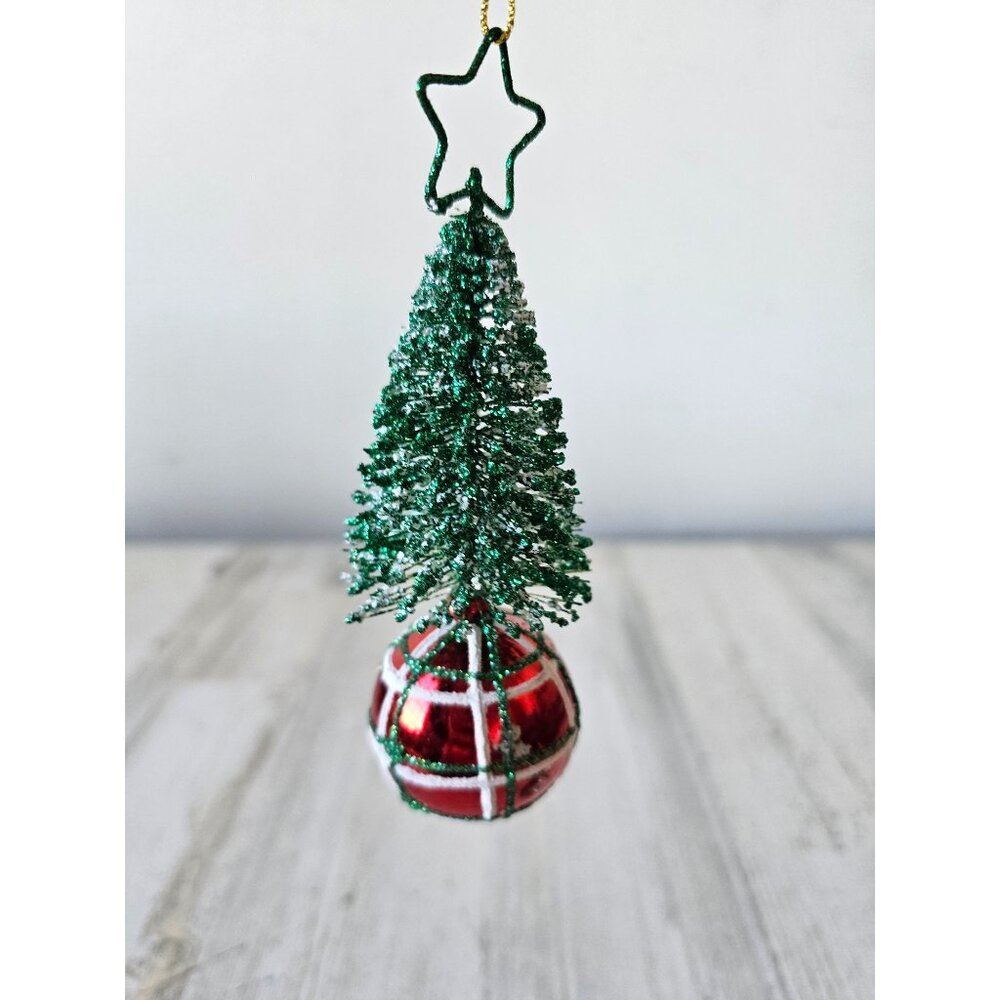 Roman Glitter tree ball ornament unique Xmas sparkle red green plaid striped sta